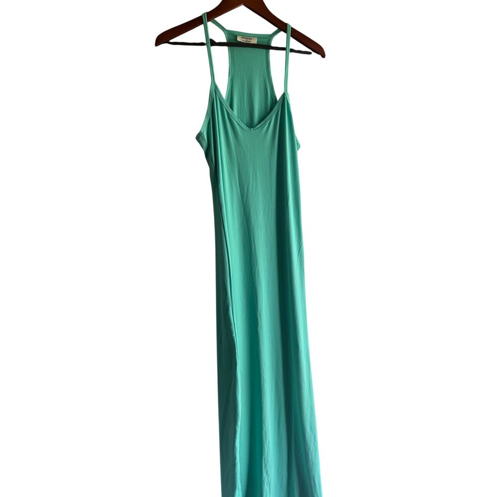 Zenana Women Green Solid Maxi Dress V-Neck Sleeveless Long Regular